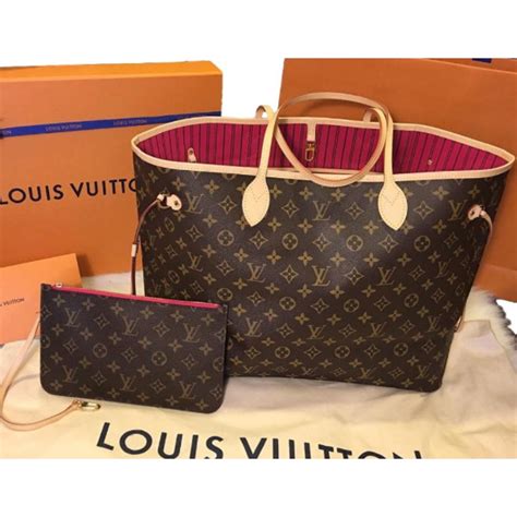 LOUIS VUITTON Monogram Neverfull MM GM Pochette Pivoine .